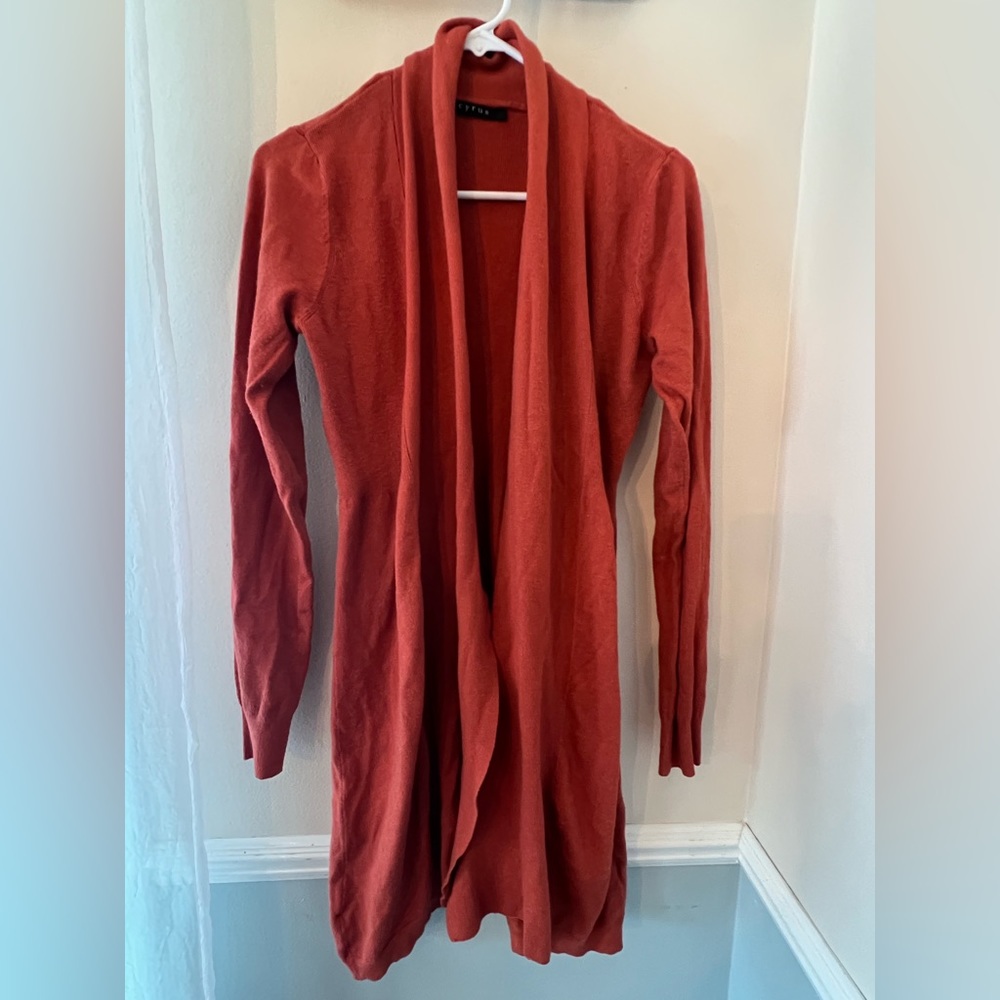 Burnt orange open cardigan sweater